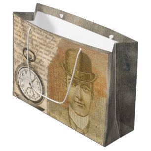 Steampunk Gentleman Pocket Watch Bowler Gift Bag