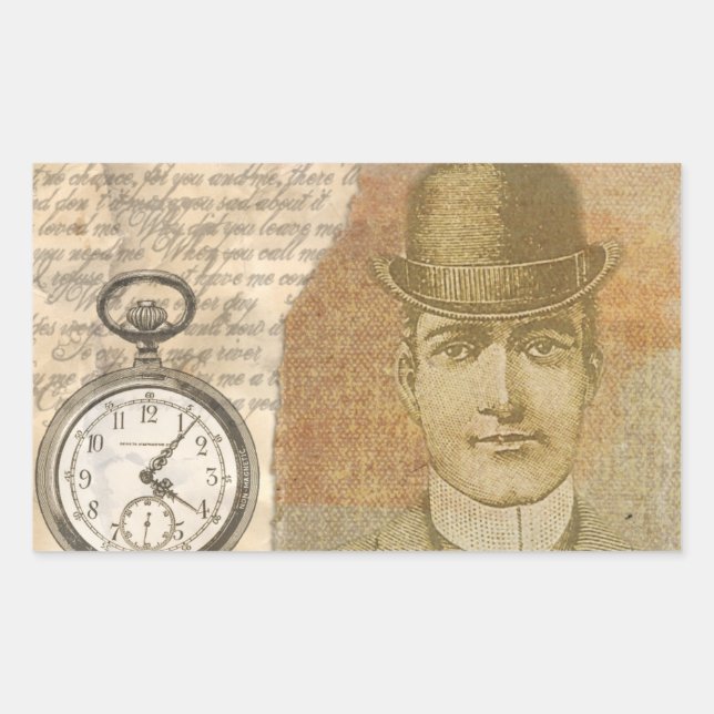 Steampunk Gentleman Pocket Watch Bowler Stickers (Front)