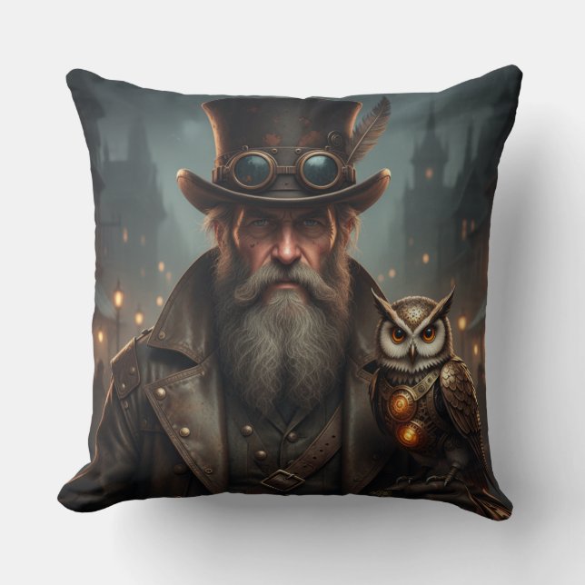 Steampunk Gentleman with Owl Cushion (Front)
