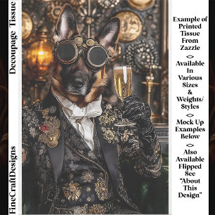 Steampunk German Shepherd, Alsatian BT5R Decoupage Tissue Paper