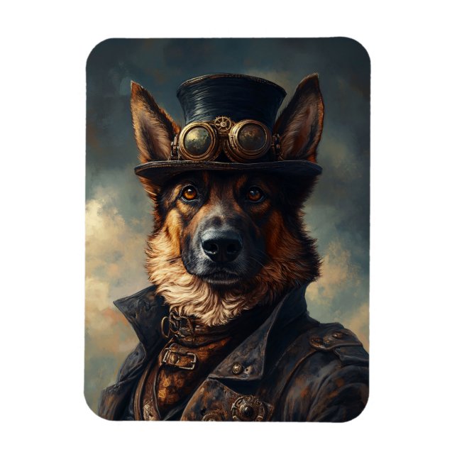 Steampunk German Shepherd Dog in Top Hat Flexible Magnet (Vertical)