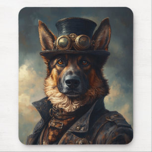 Steampunk German Shepherd Dog in Top Hat Mouse Pad