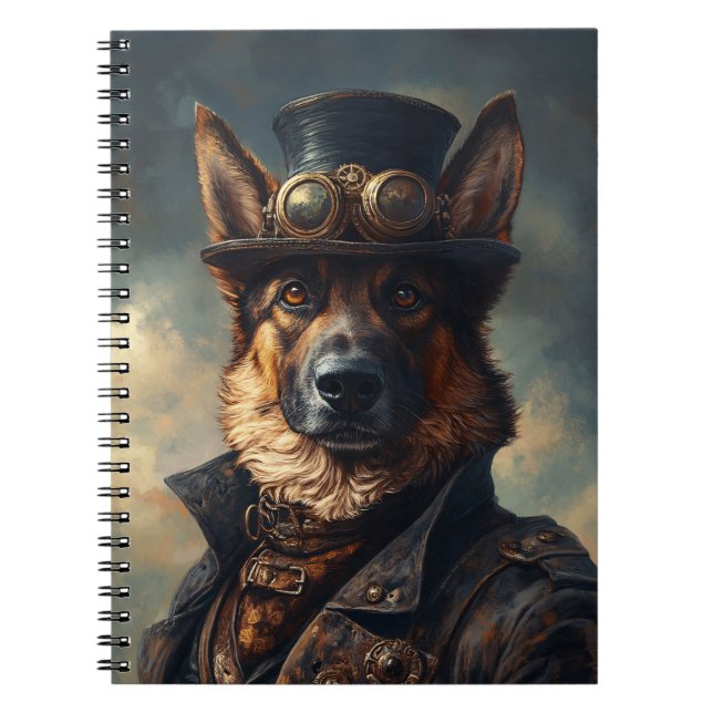Steampunk German Shepherd Dog in Top Hat Notebook (Front)