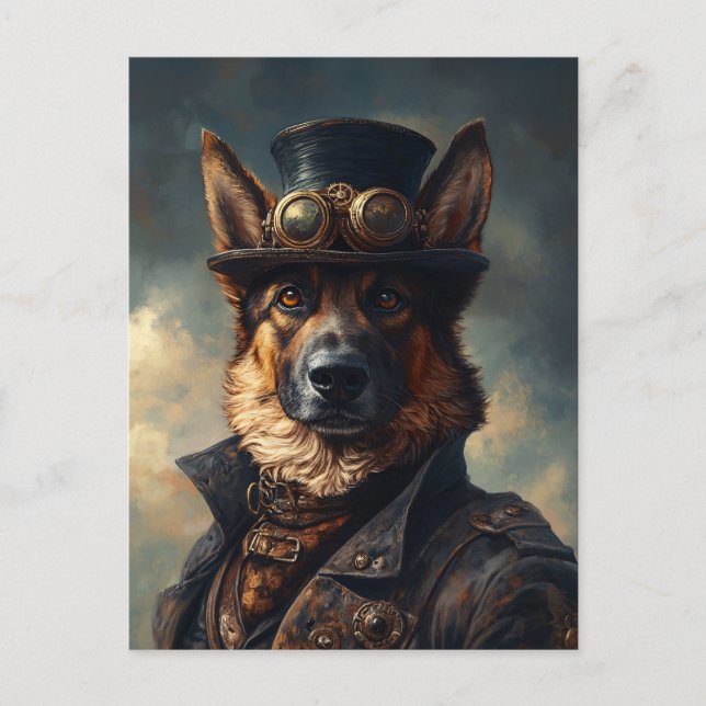 Steampunk German Shepherd Dog in Top Hat Postcard (Front)