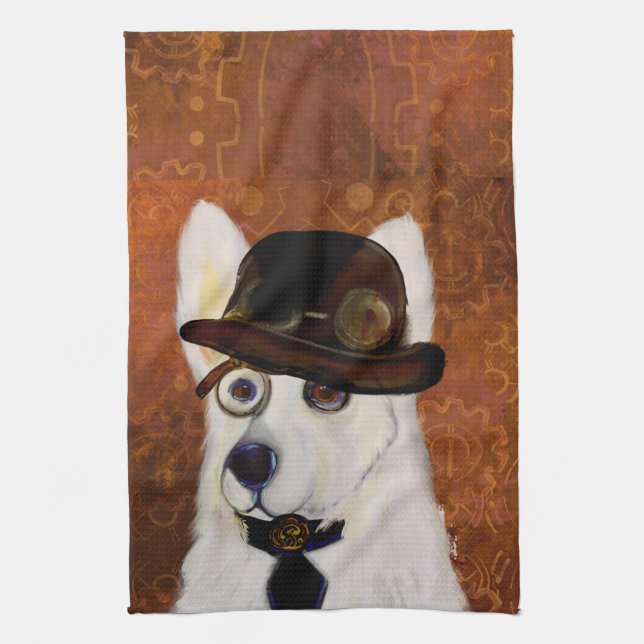Steampunk German Shepherd       Tea Towel (Vertical)