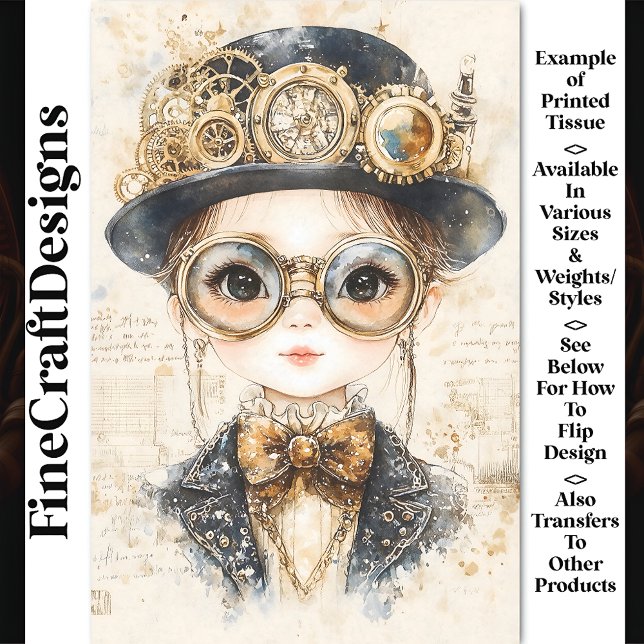 Steampunk Girl, Black Eyes, Bow Tie BH7 Decoupage Tissue Paper (Creator Uploaded)