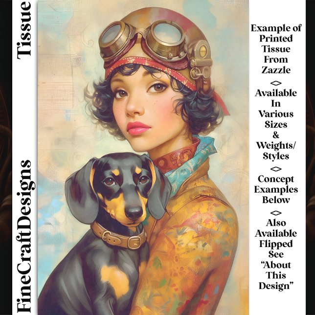 Steampunk Girl & Dachshund Dog DH6L Decoupage Tissue Paper (Creator Uploaded)