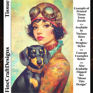 Steampunk Girl & Dachshund Dog DH6LF Decoupage Tissue Paper