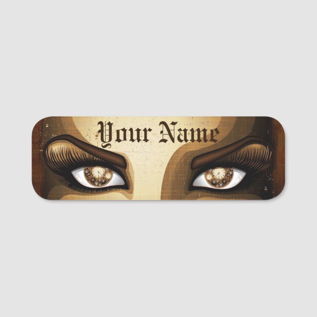 Steampunk Girl Eyes buttons Name Tag (Front)