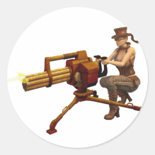 Steampunk Girl with Gun Classic Round Sticker