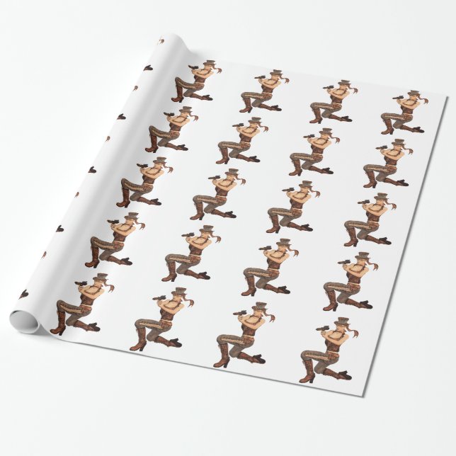 Steampunk Girl with Gun Wrapping Paper (Unrolled)
