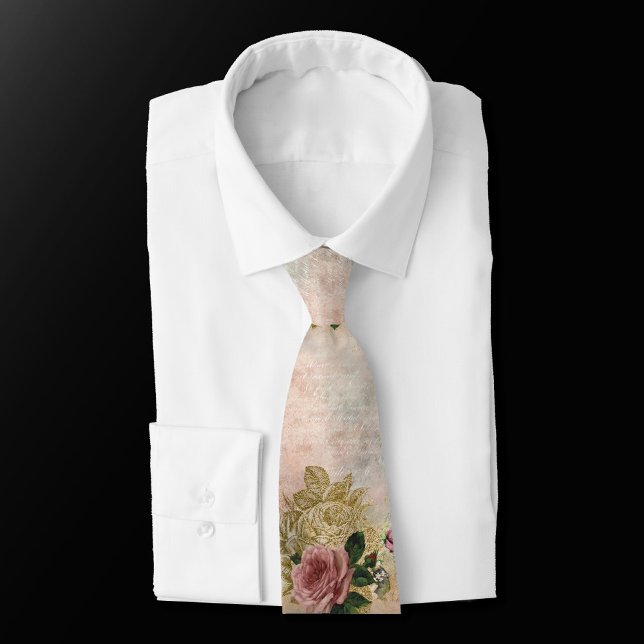 Steampunk Glam | Pink and Gold Rose Rustic Floral Tie (Creator Uploaded)