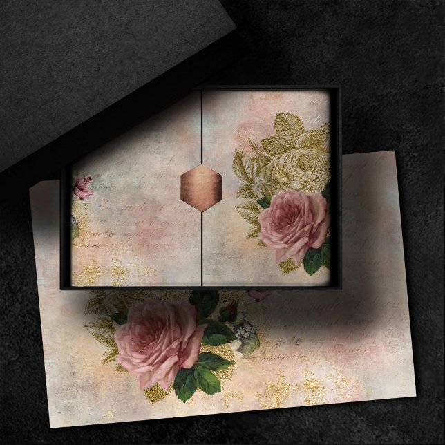 Steampunk Glam | Pink and Gold Rose Rustic Floral Tissue Paper (Creator Uploaded)