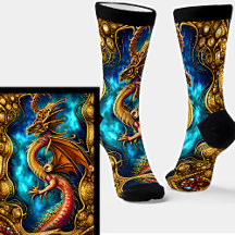 Steampunk Golden Dragon & Blue Sky on Black 