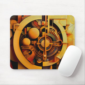 Steampunk Golden Mechanism Abstract Mouse Pad