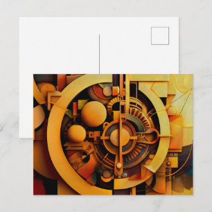 Steampunk Golden Mechanism Abstract Postcard