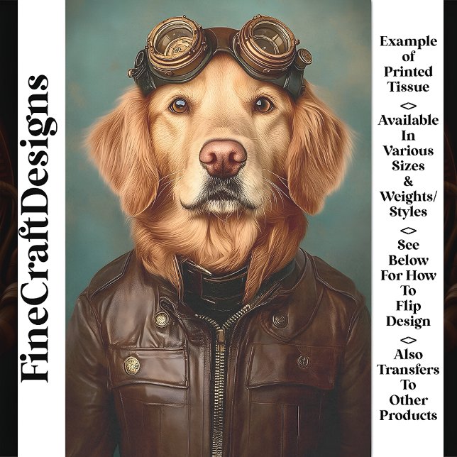 Steampunk Golden Retriever Aviator AS7 Decoupage Tissue Paper (Creator Uploaded)