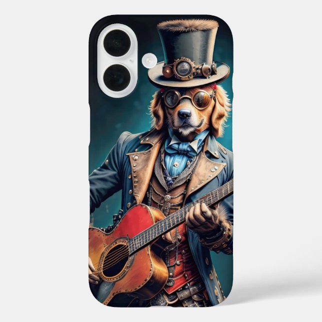 Steampunk Golden Retriever dog playing guitar Case-Mate iPhone Case (Back)