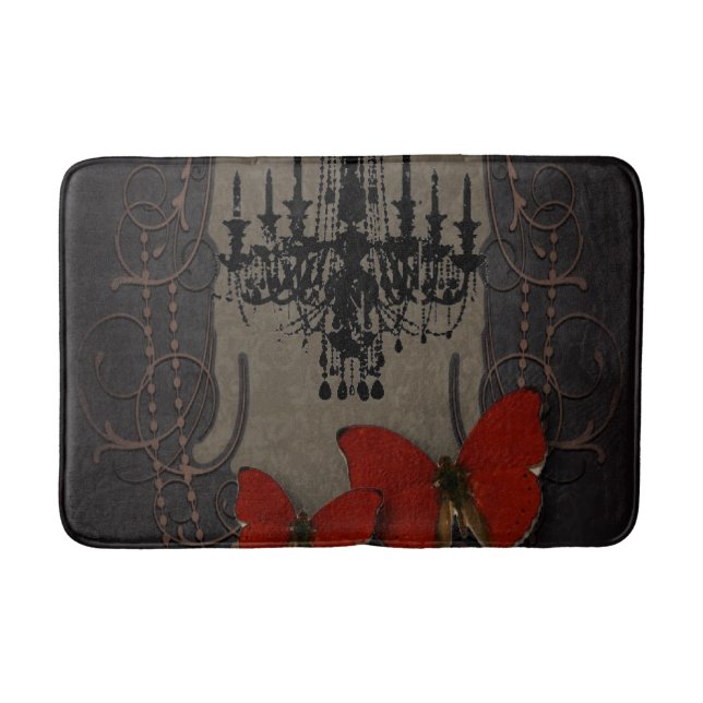 steampunk goth butterfly paris vintage chandelier bath mat (Front)