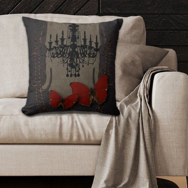 steampunk goth butterfly paris vintage chandelier cushion (steampunk goth butterfly paris vintage chandelier throw pillow)