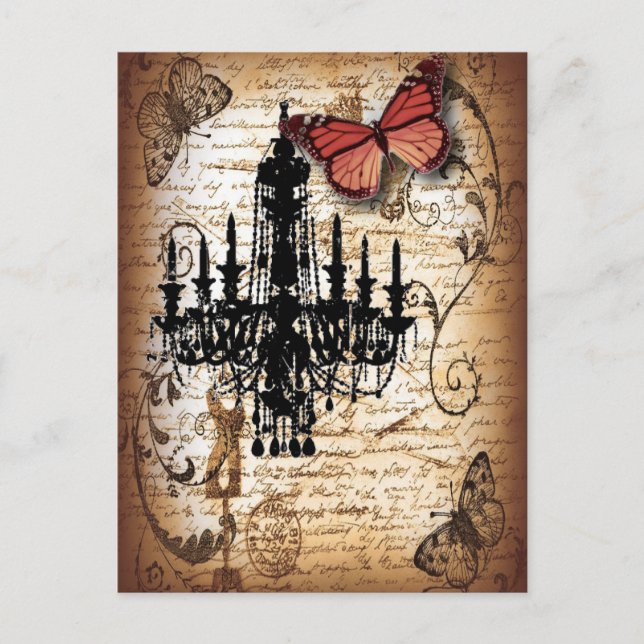 steampunk goth butterfly paris vintage chandelier postcard (Front)