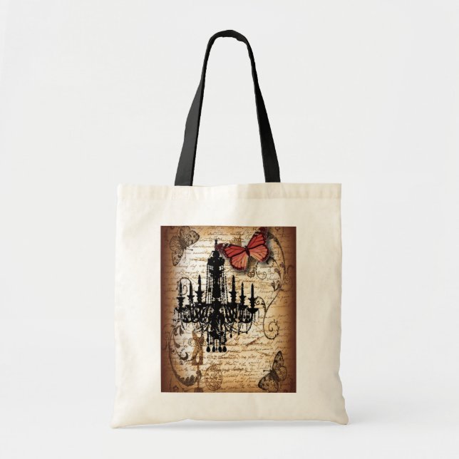 steampunk goth butterfly paris vintage chandelier tote bag (Front)