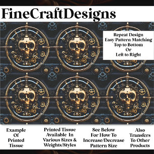 Steampunk Gothic Gold Skull Design BM3 Decoupage   Tissue Paper