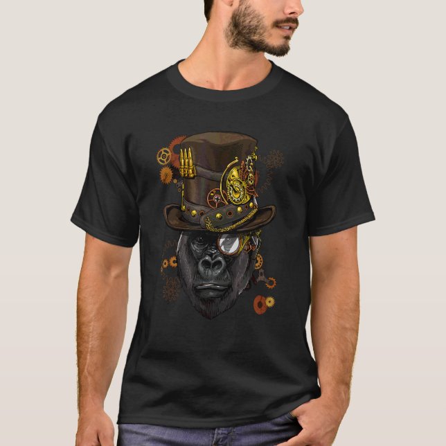 Steampunk Gothic Gorilla Monkey Ape Mechanical Ani T-Shirt (Front)