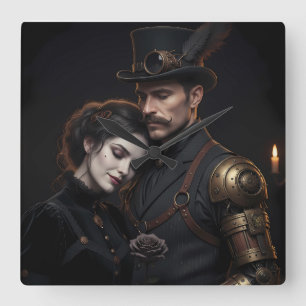 Steampunk Gothic Paar Square Wall Clock