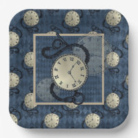 Steampunk gothic punk clocks & skulls paper plate