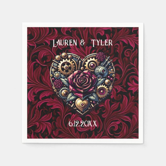 Steampunk Gothic Themed Wedding  Personalised Napkin (Front)