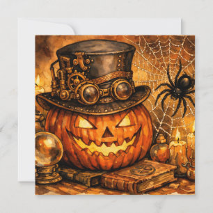 Steampunk Halloween Pumpkin and Spider Holiday Card