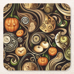 Steampunk Halloween Pumpkin & Swirl Paper Plate Square Paper Coaster