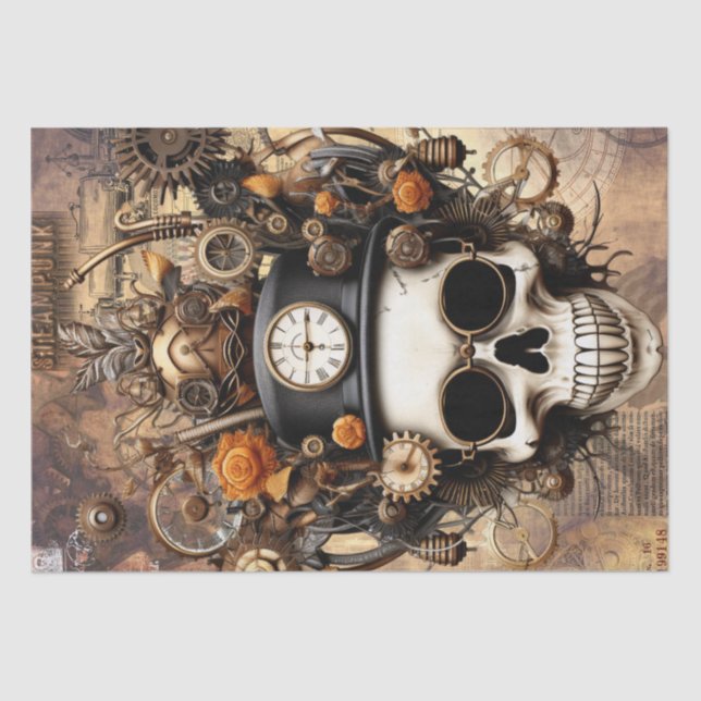 Steampunk Halloween Skull Tissue Paper (Front)