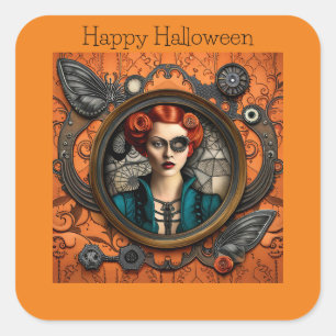 Steampunk Halloween Woman Square Sticker