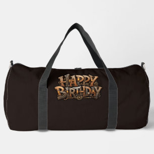 Steampunk happy birthday lettering duffle bag