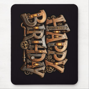 Steampunk happy birthday lettering mouse pad
