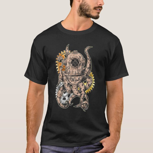 Steampunk Hat Mechanical Retro Look Steampunk Octo T-Shirt (Front)