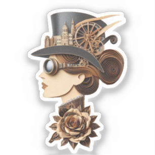 Steampunk hat womans face modern art