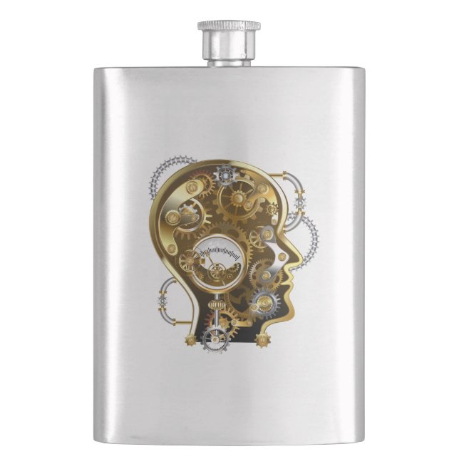 Steampunk head with manometer hip flask (Front)