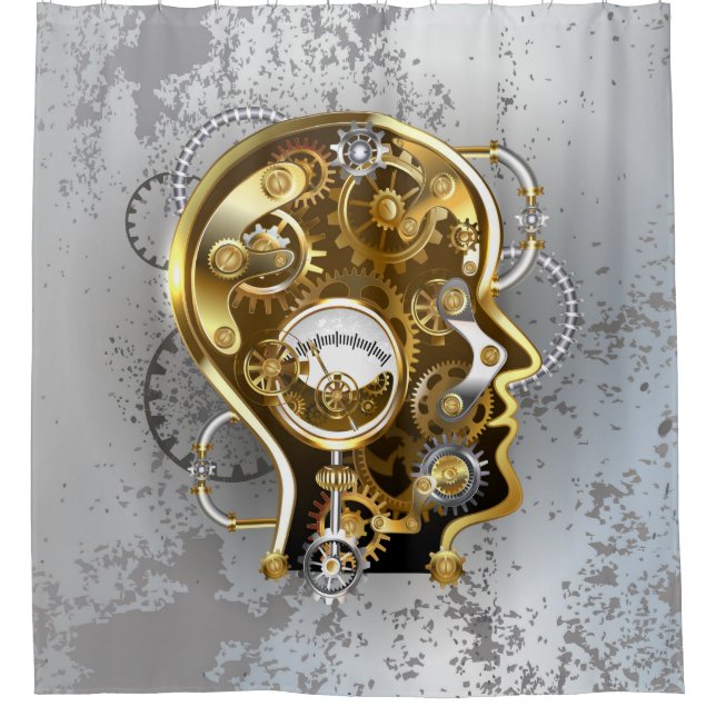 Steampunk head with manometer shower curtain (Front)