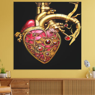 Steampunk Heart Anatomical Rubies and Gears Canvas Print