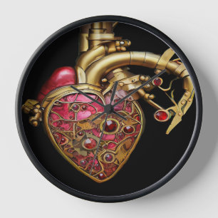 Steampunk Heart Anatomical Rubies and Gears Clock