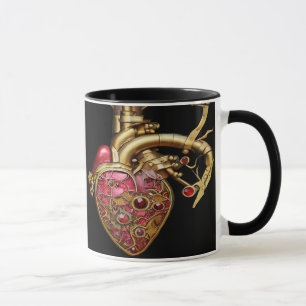 Steampunk Heart Anatomical Rubies and Gears Mug