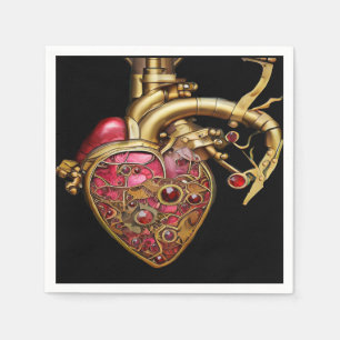 Steampunk Heart Anatomical Rubies and Gears Napkin