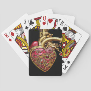 Steampunk Heart Anatomical Rubies and Gears Playing Cards