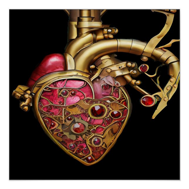 Steampunk Heart Anatomical Rubies and Gears Poster (Front)