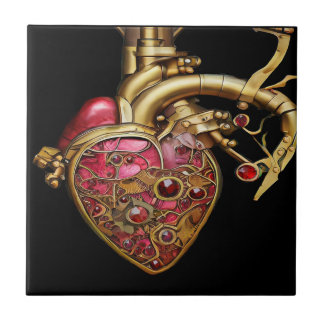 Steampunk Heart Anatomical Rubies and Gears Tile