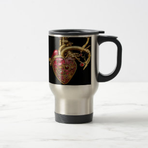 Steampunk Heart Anatomical Rubies and Gears Travel Mug