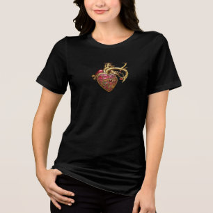 Steampunk Heart Anatomical Rubies and Gears Tri-Blend Shirt